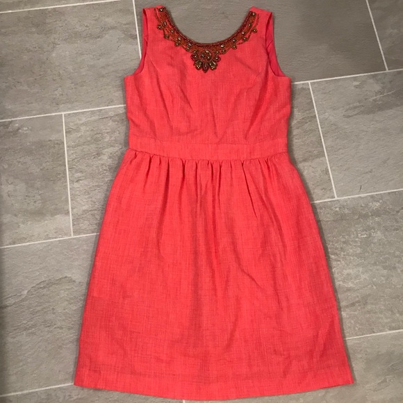 Ellen Tracy beaded woven v-neck a-line dress 4 - Picture 2 of 7